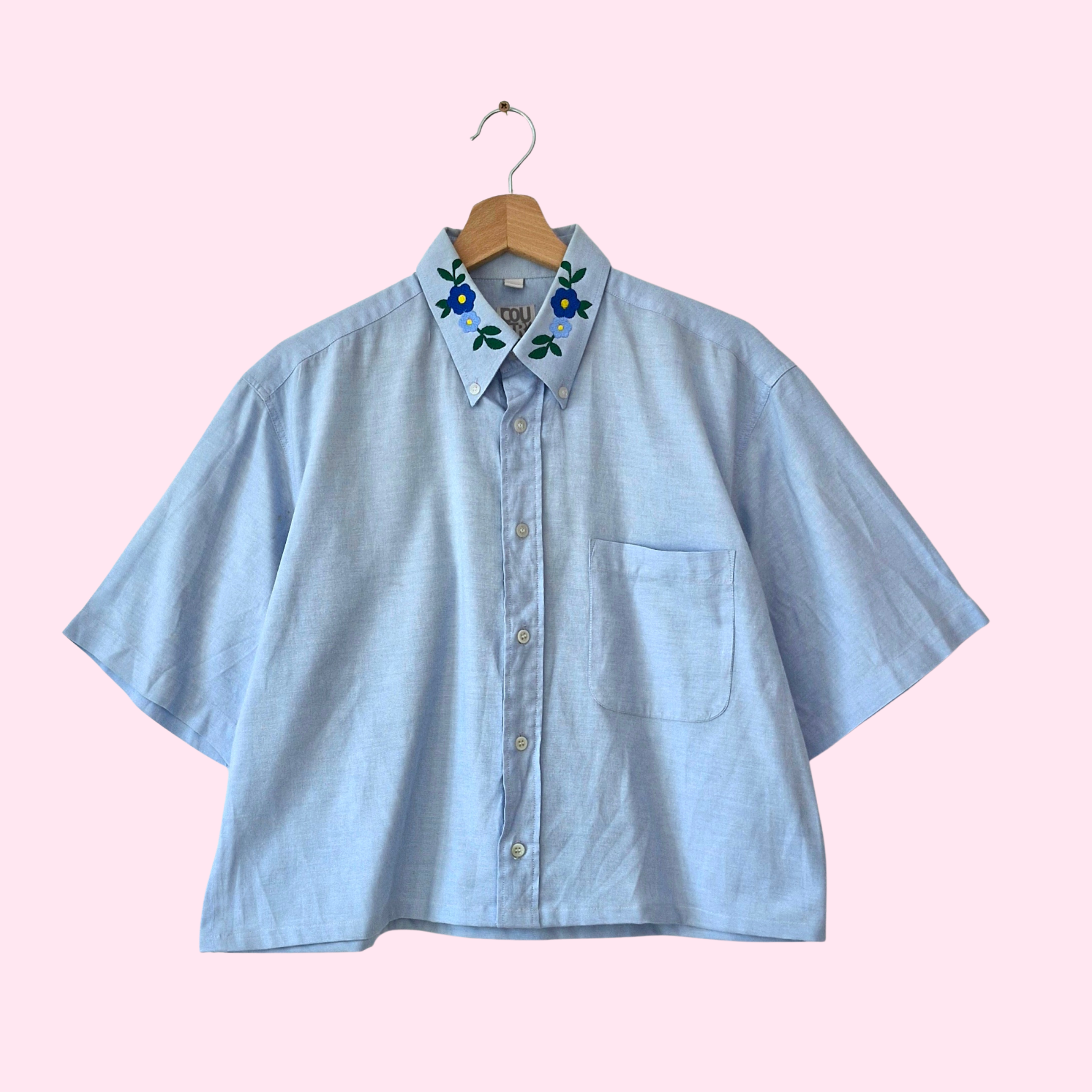 Chemise création -  Fleurs bleues