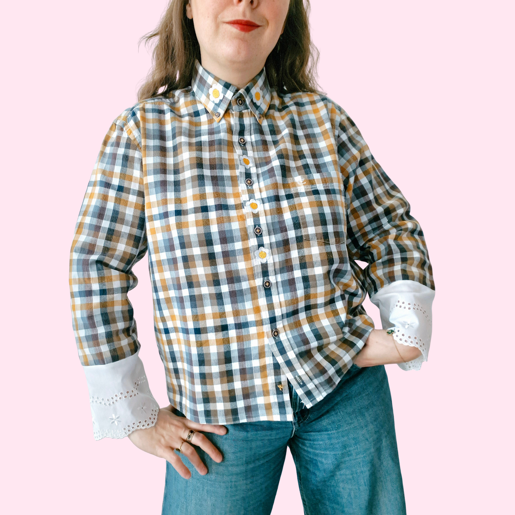 Chemise création - Carreaux et fleurs