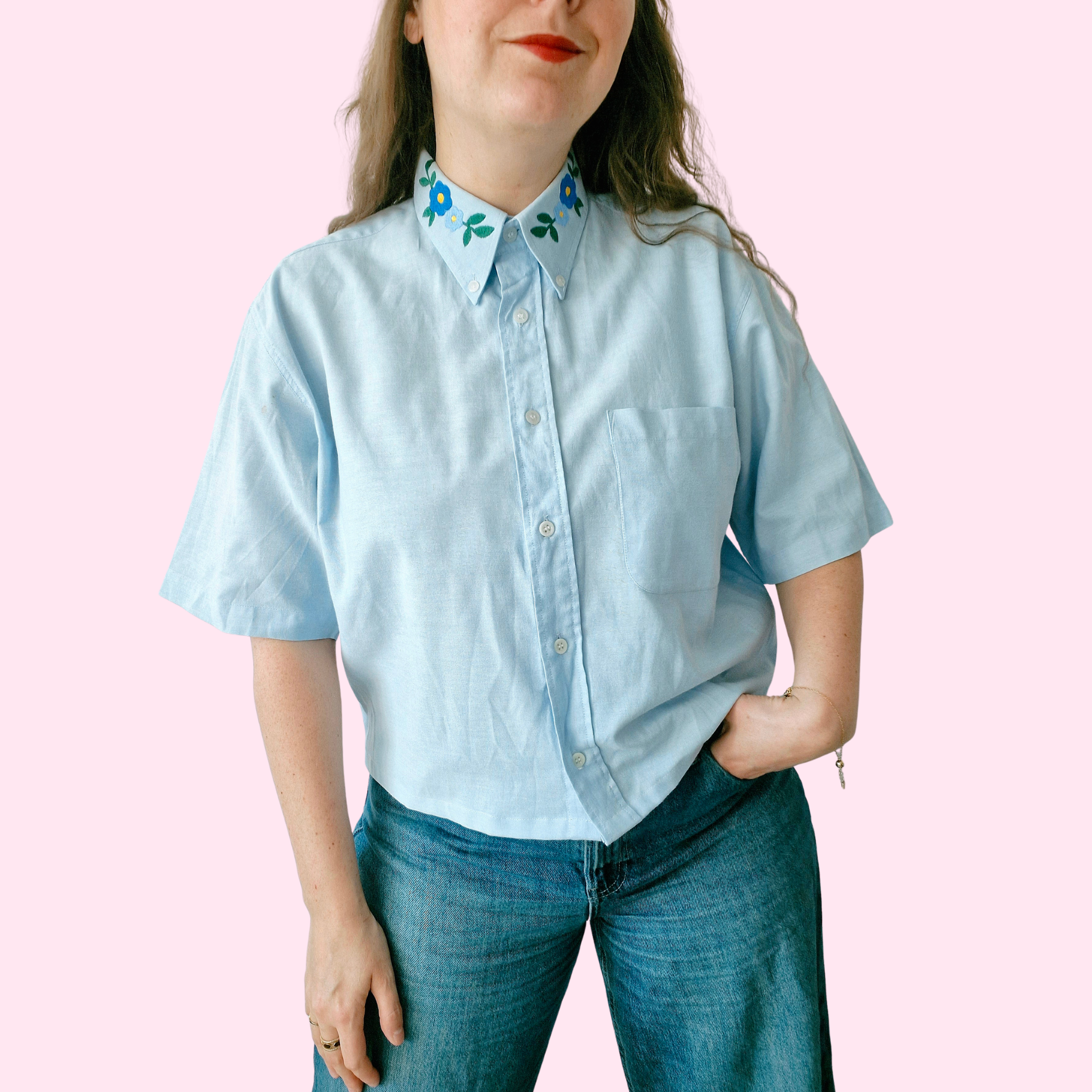 Chemise création -  Fleurs bleues