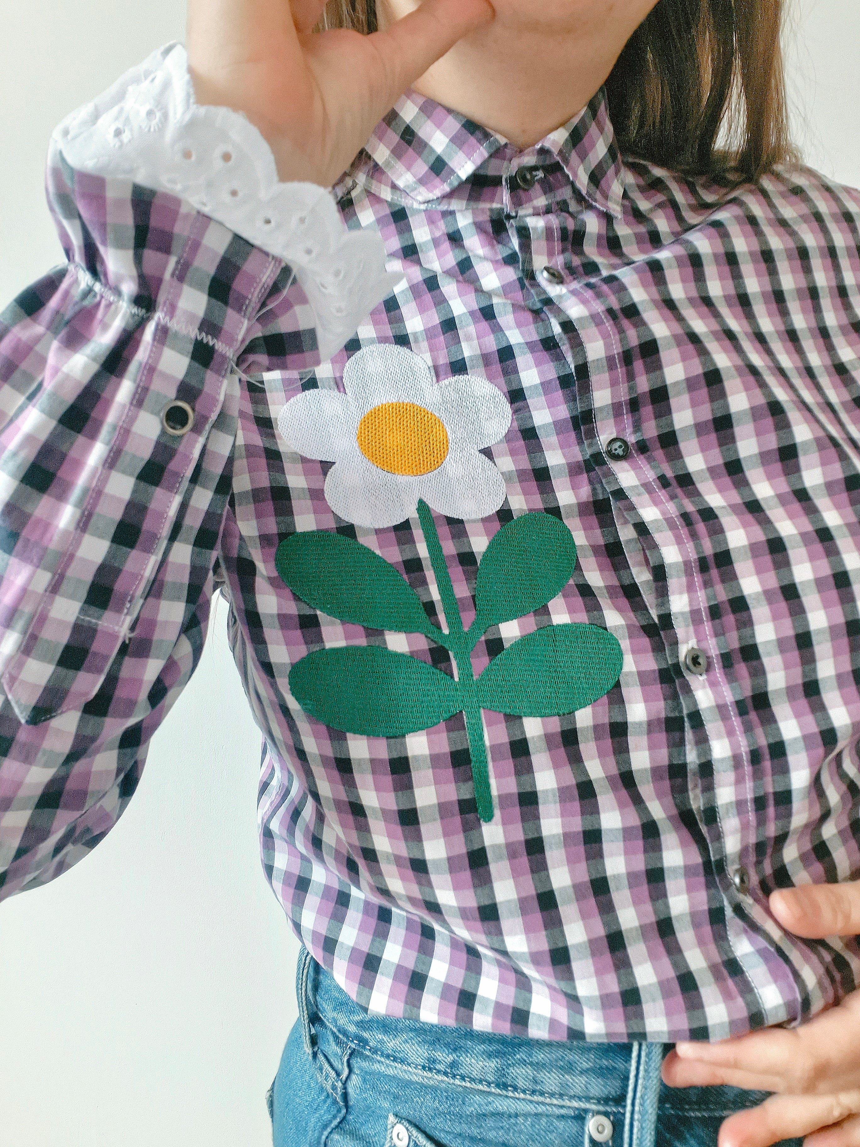 Chemise creation brodée - Vichy & fleurs