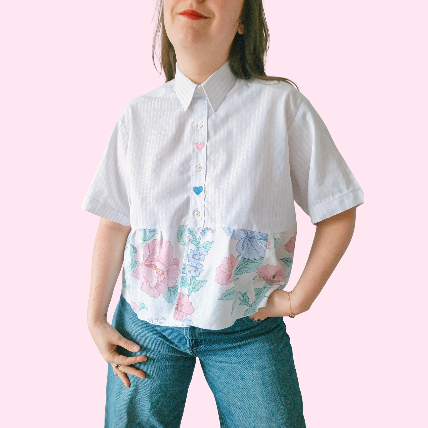 Chemise création - Coeur et fleurs