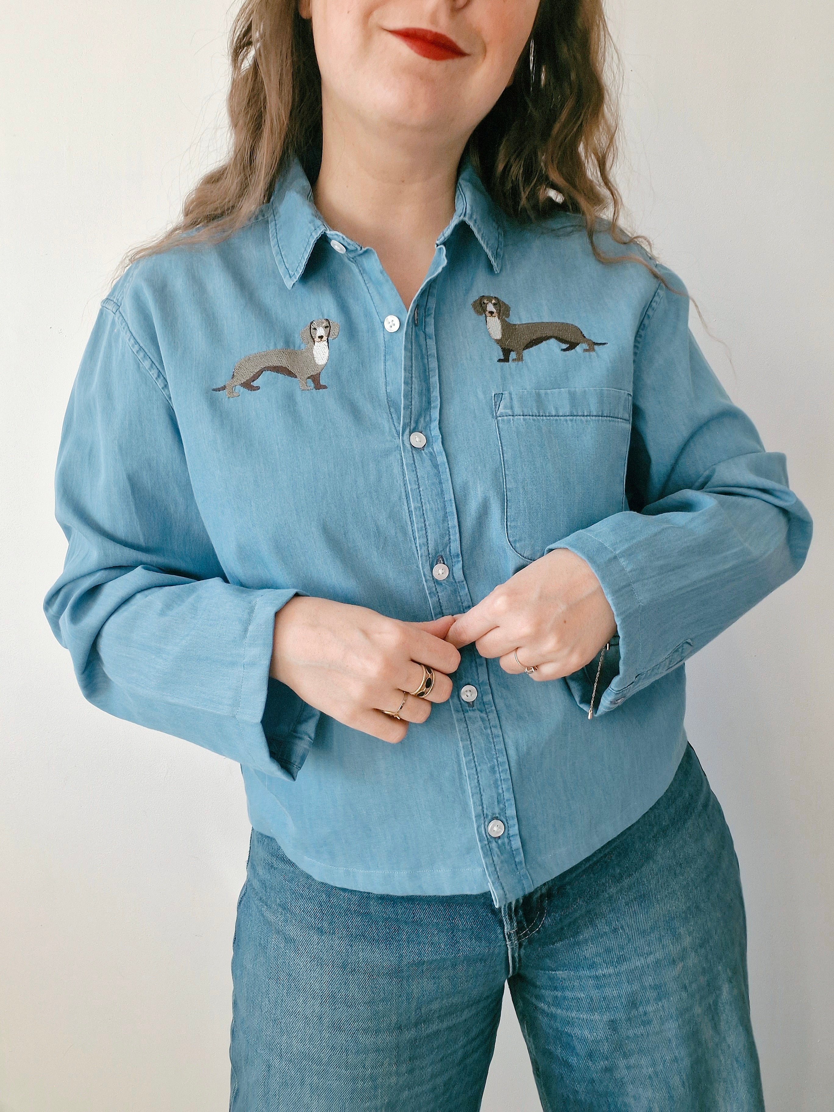 Chemise création – Teckel en jean