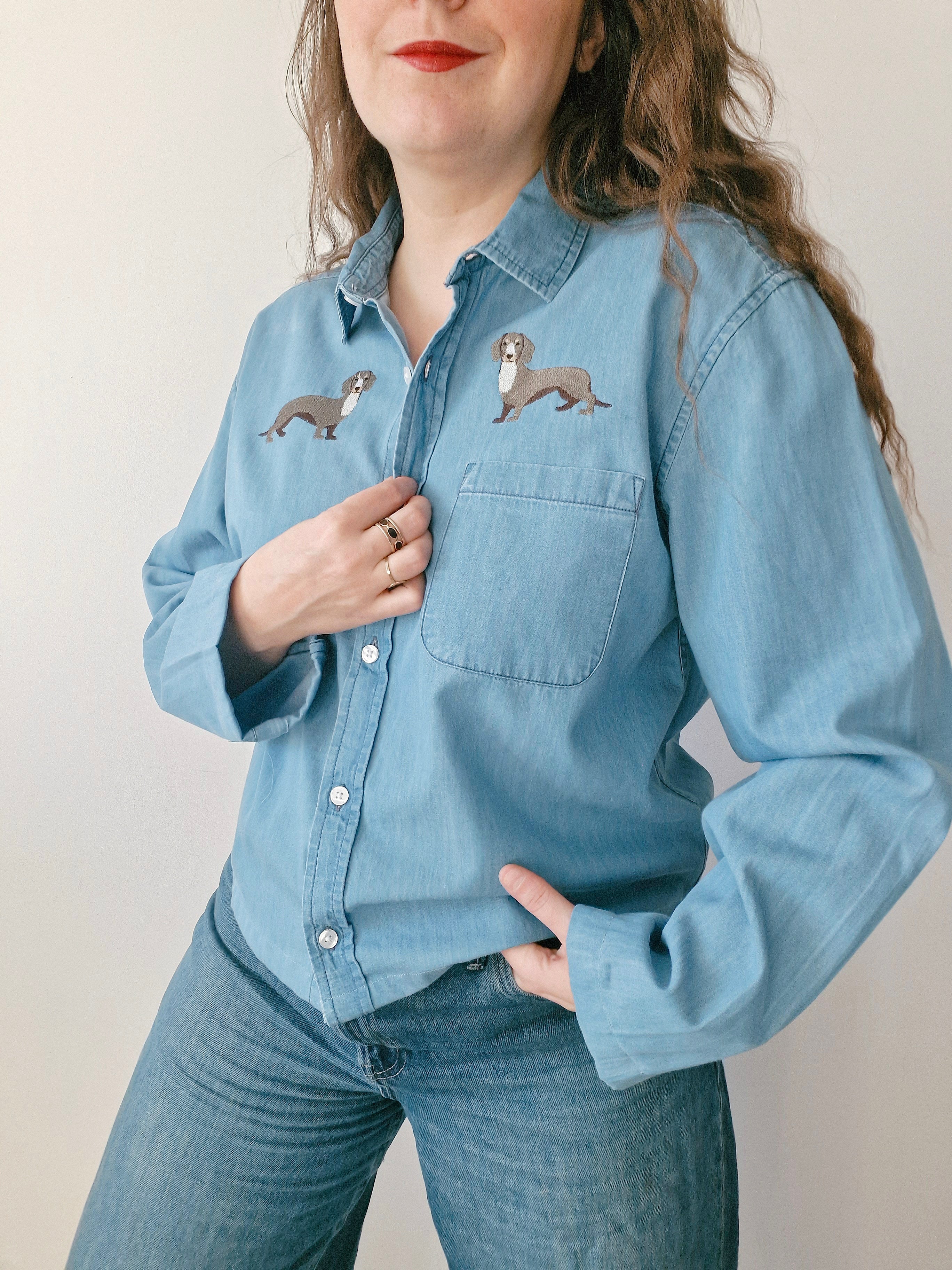 Chemise création – Teckel en jean