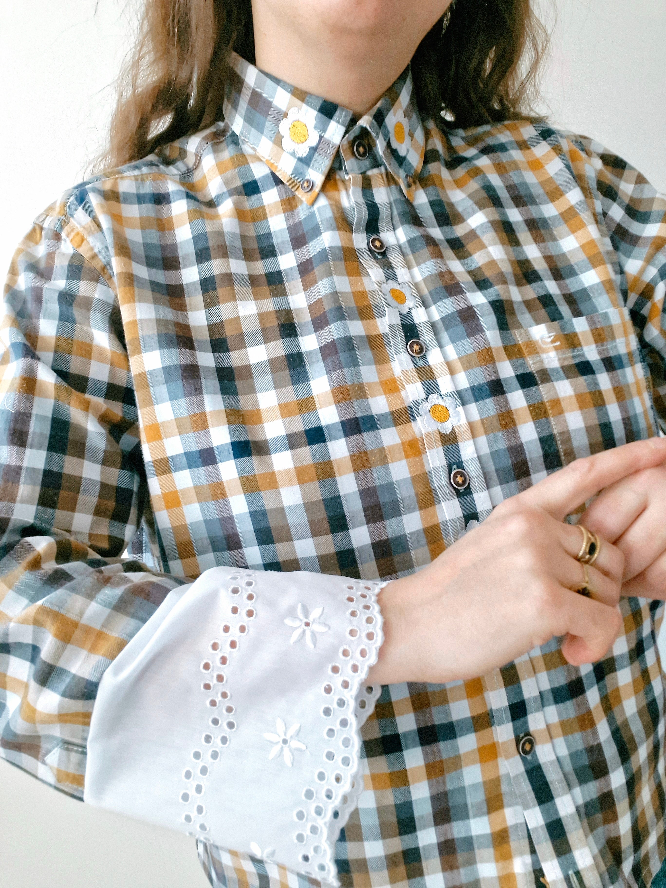 Chemise création - Carreaux et fleurs