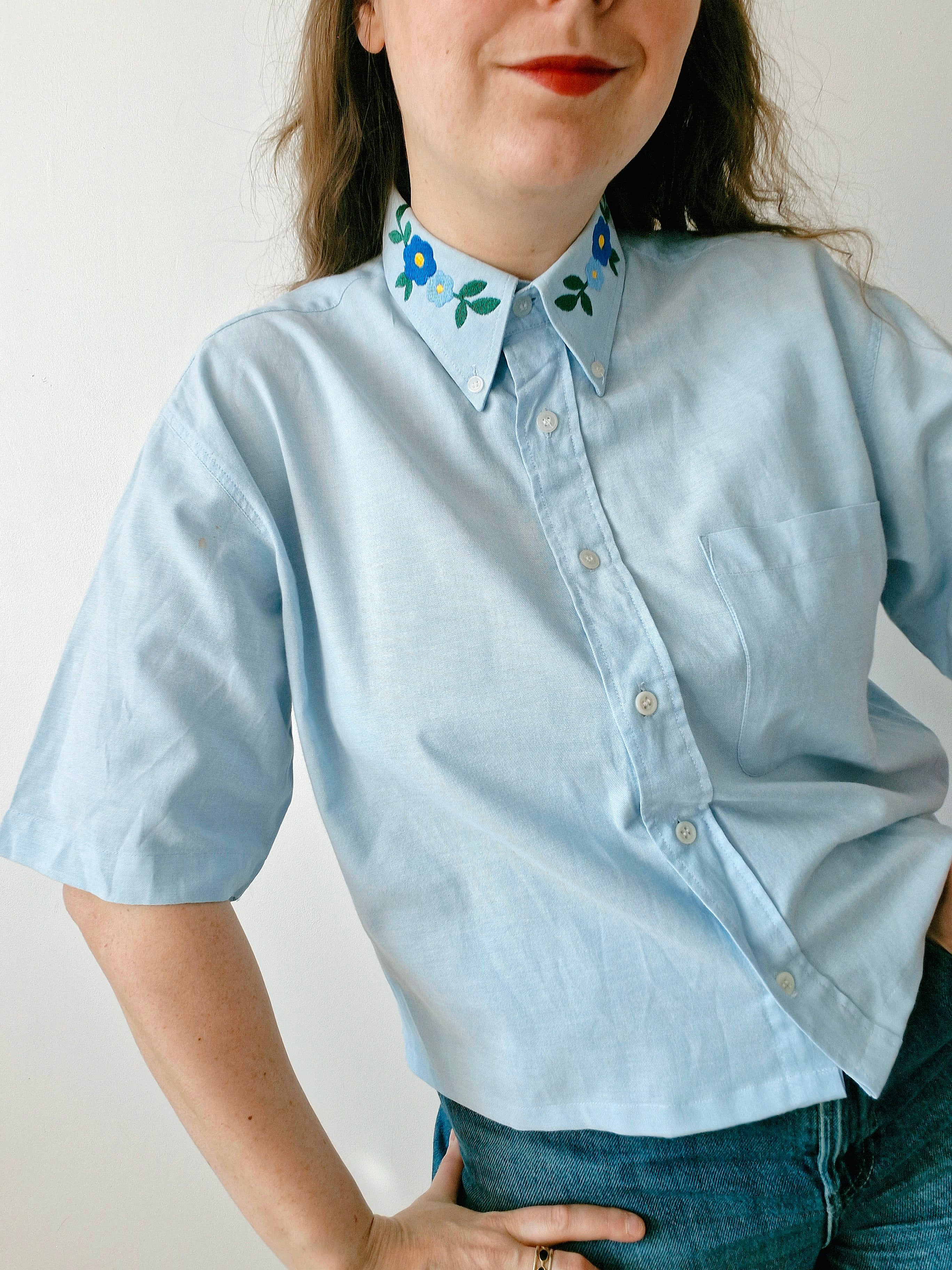 Chemise création -  Fleurs bleues