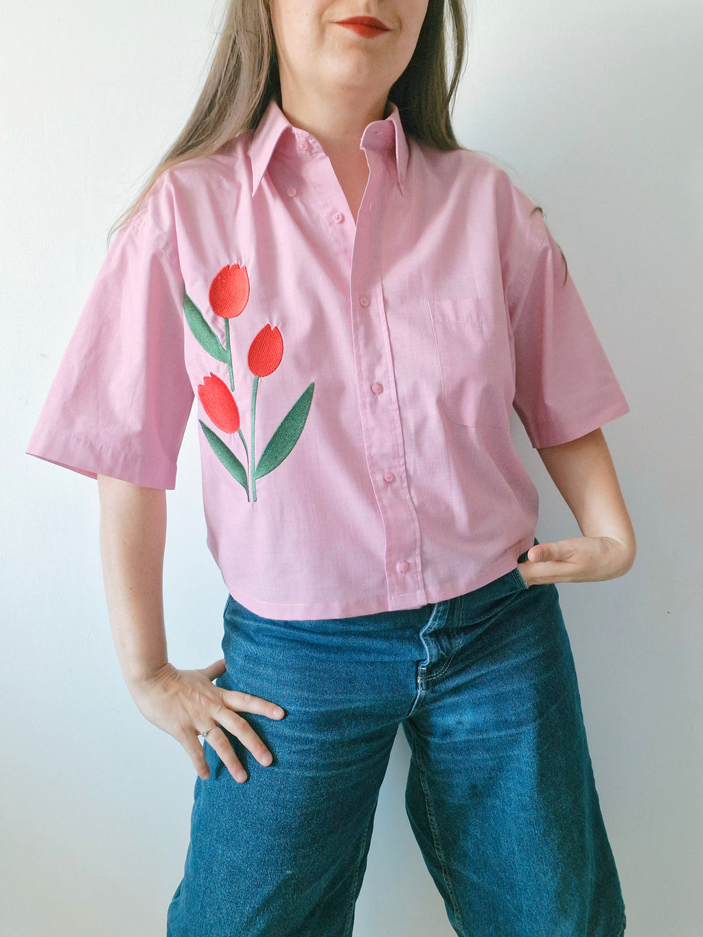 chemise rose tulipes