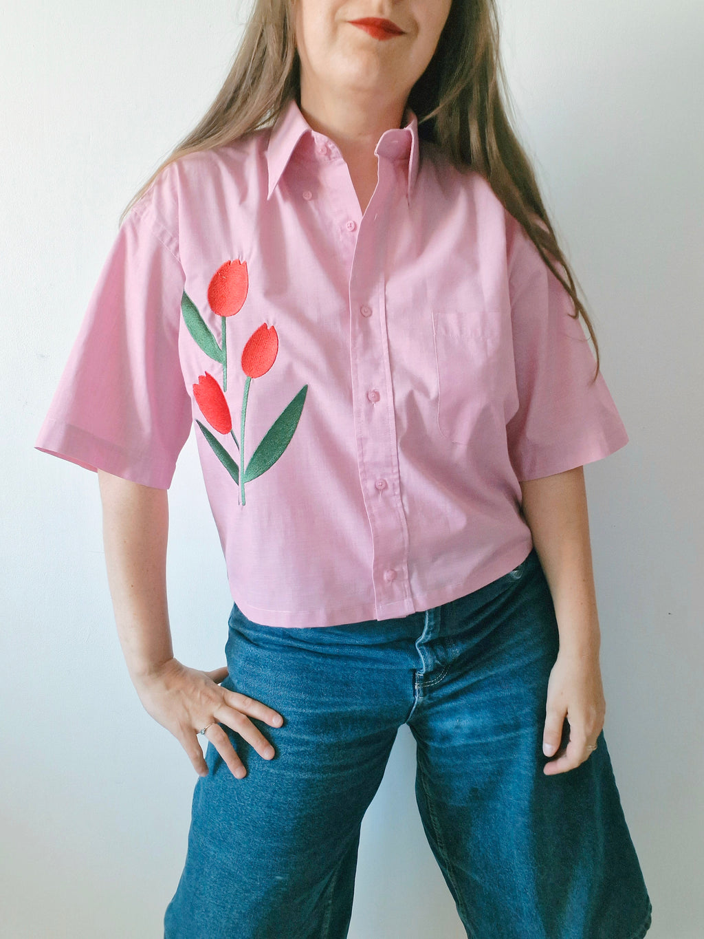 chemise rose tulipes