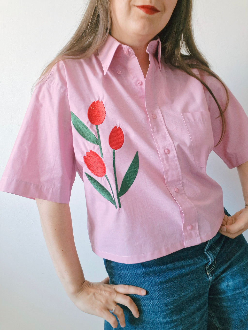 chemise rose tulipes
