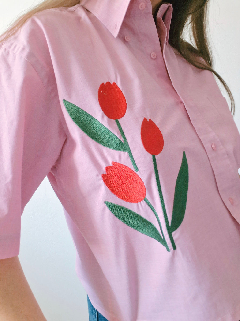 chemise rose tulipes