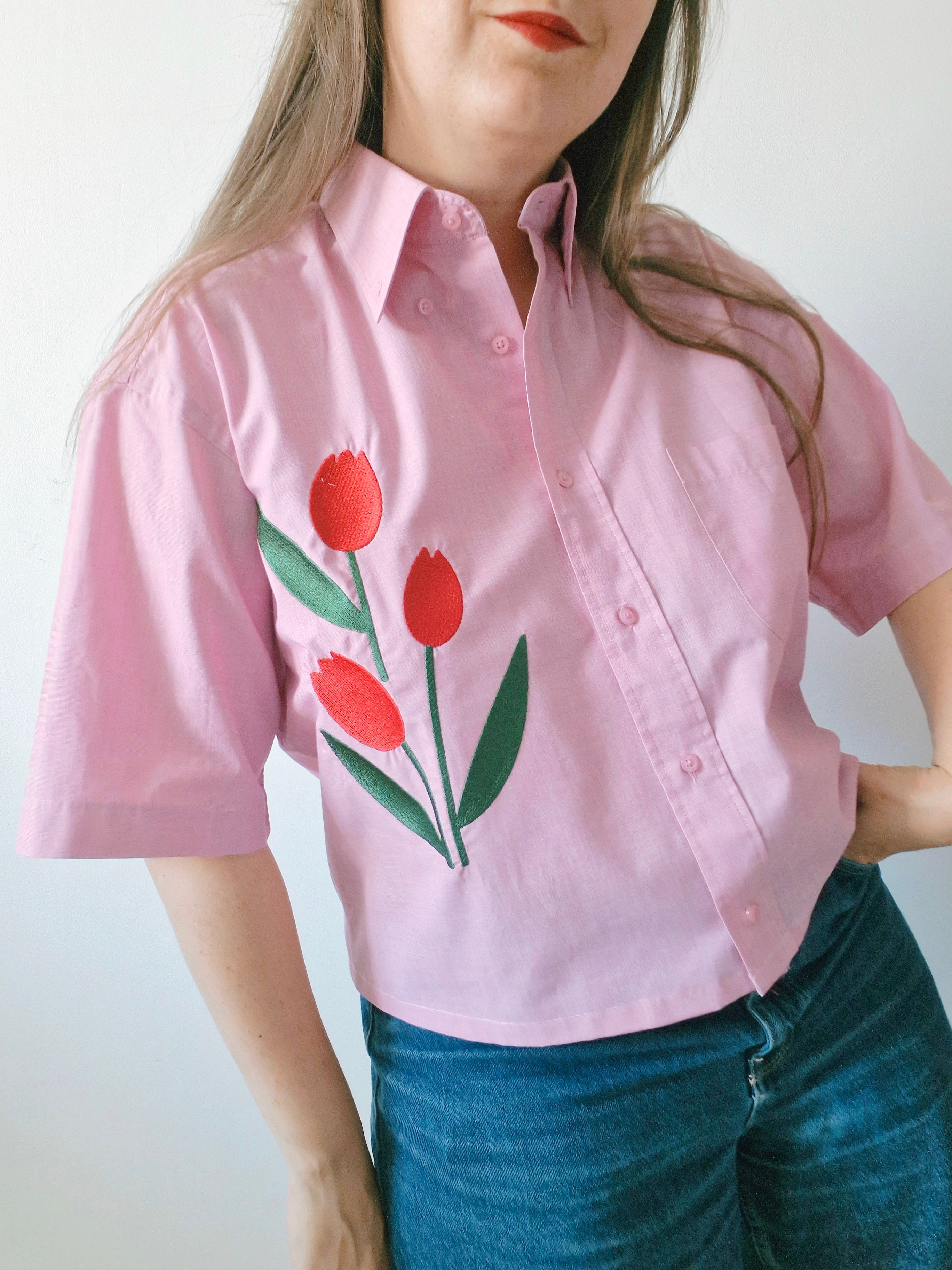 chemise rose tulipes