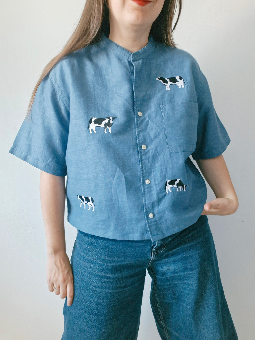 chemise vache bleue