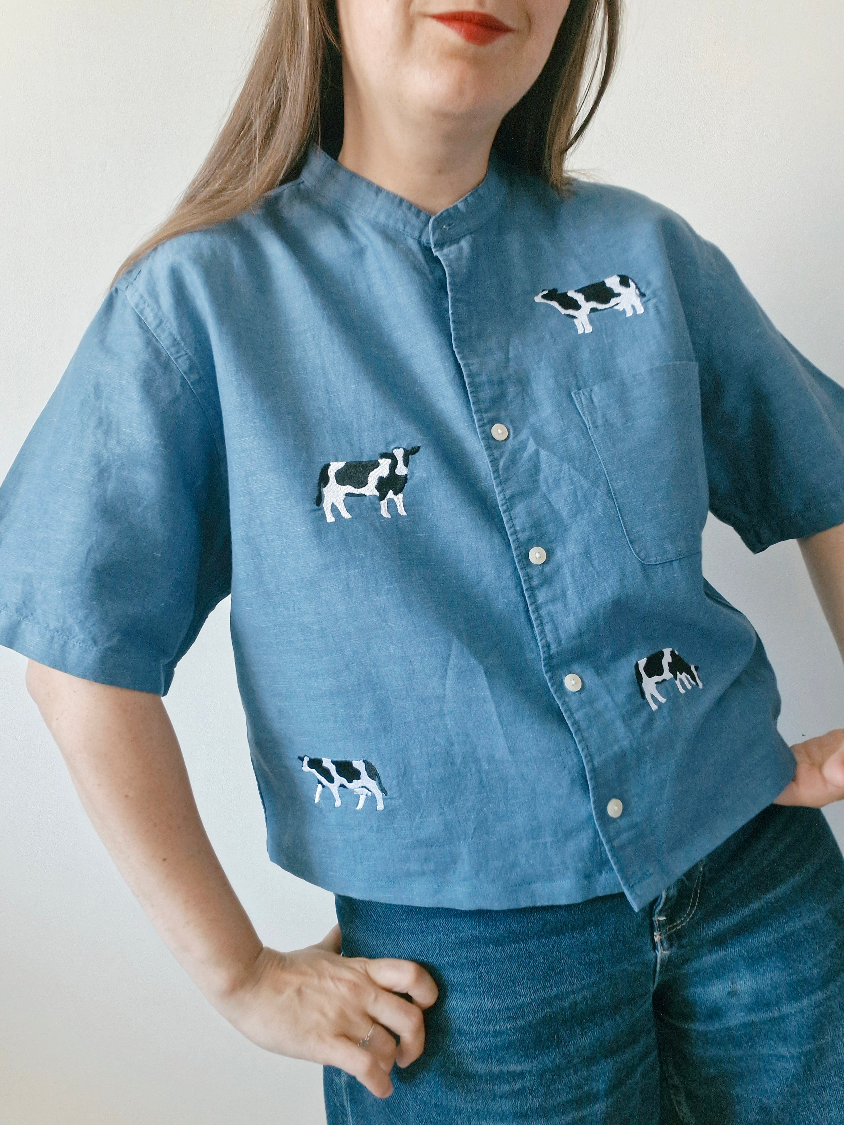 chemise vache bleue