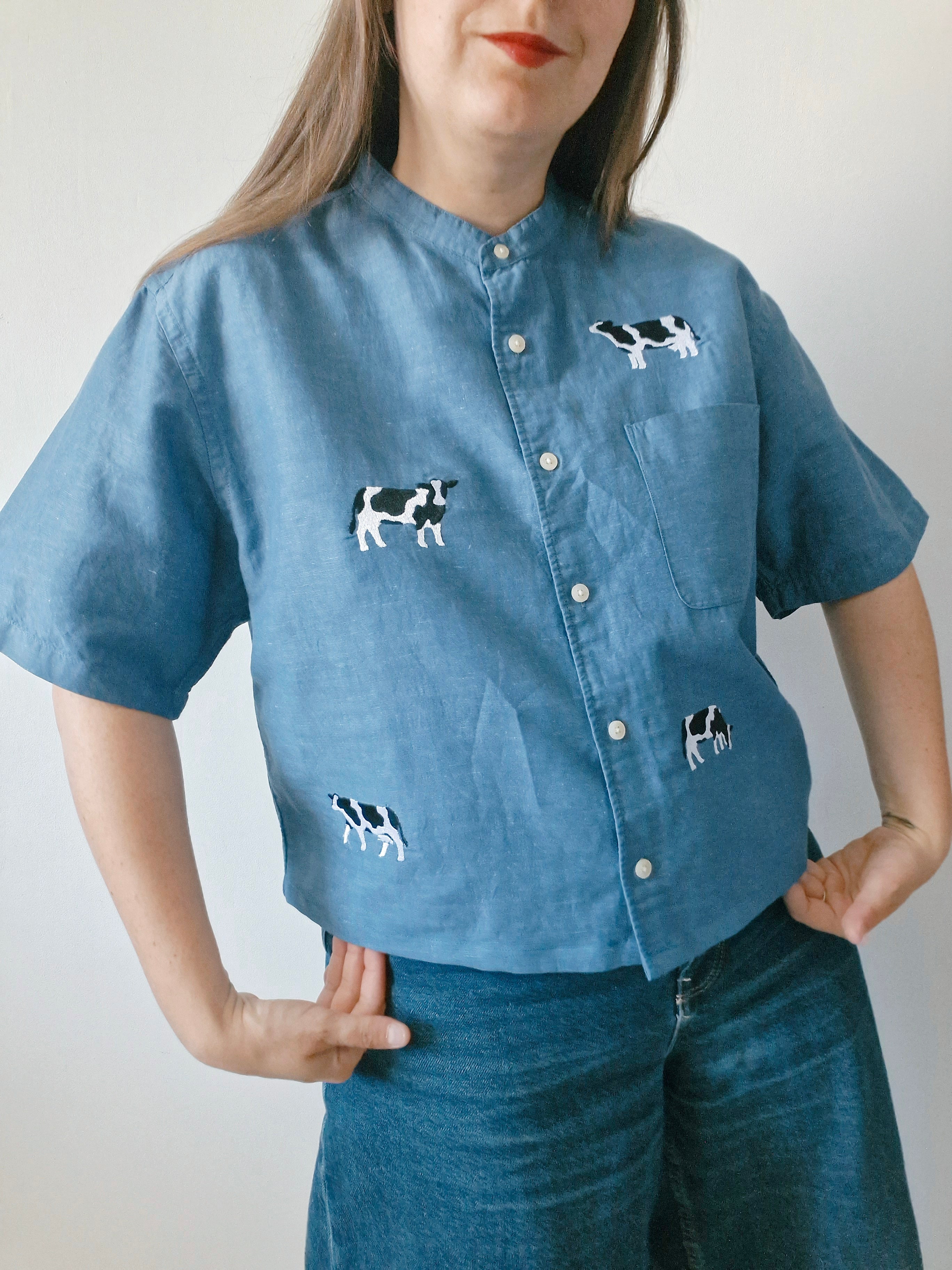 chemise vache bleue