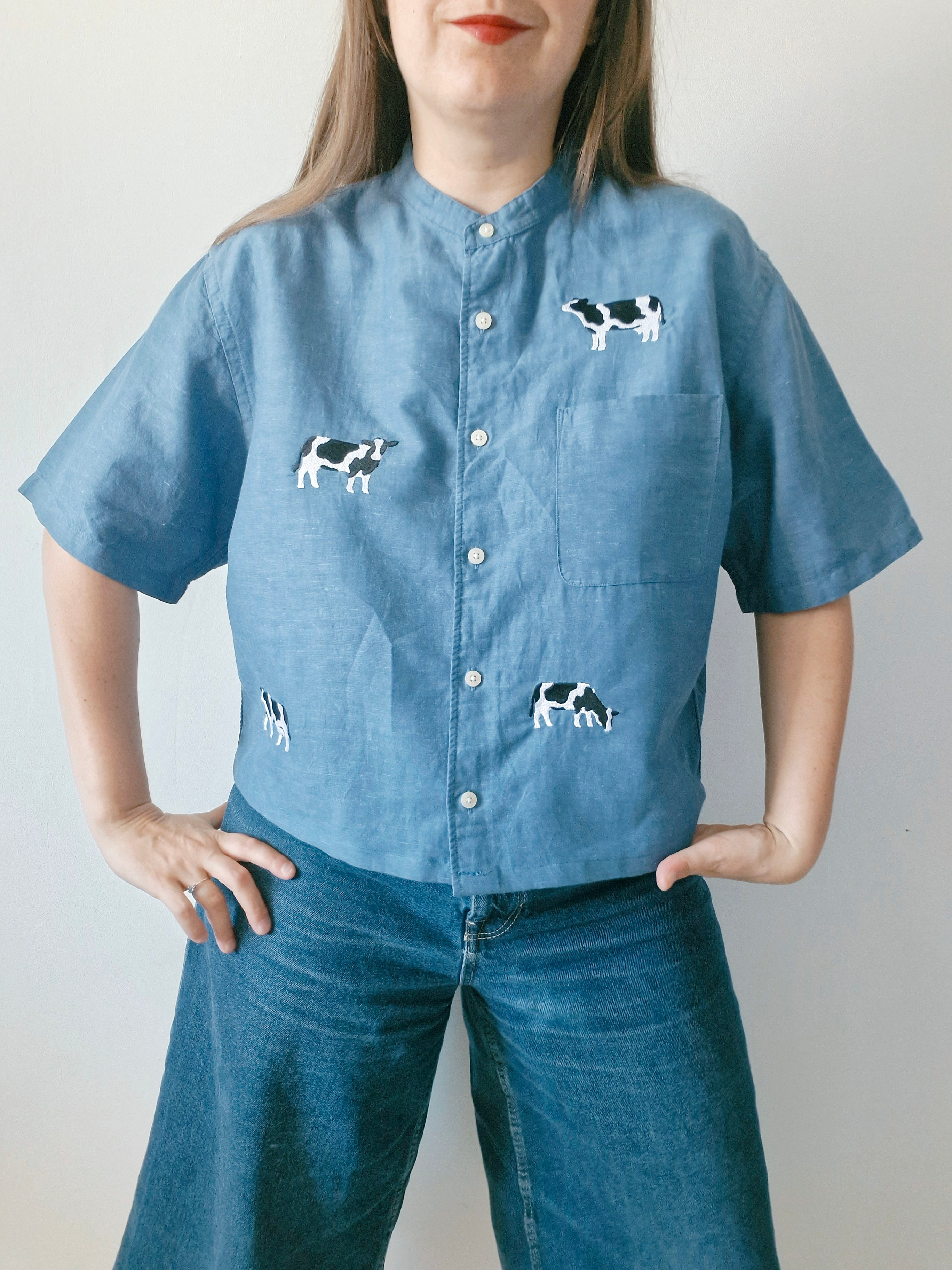 chemise vache bleue