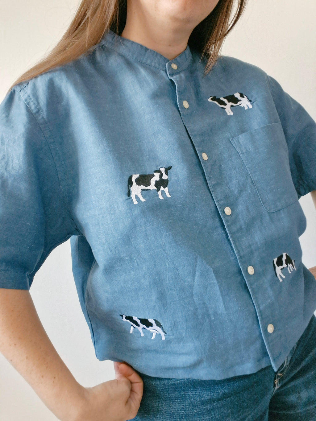 chemise vache bleue