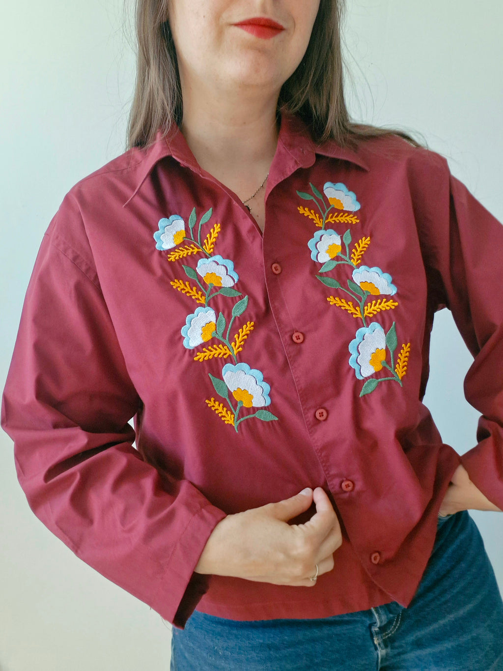 Chemise fleurs dorées