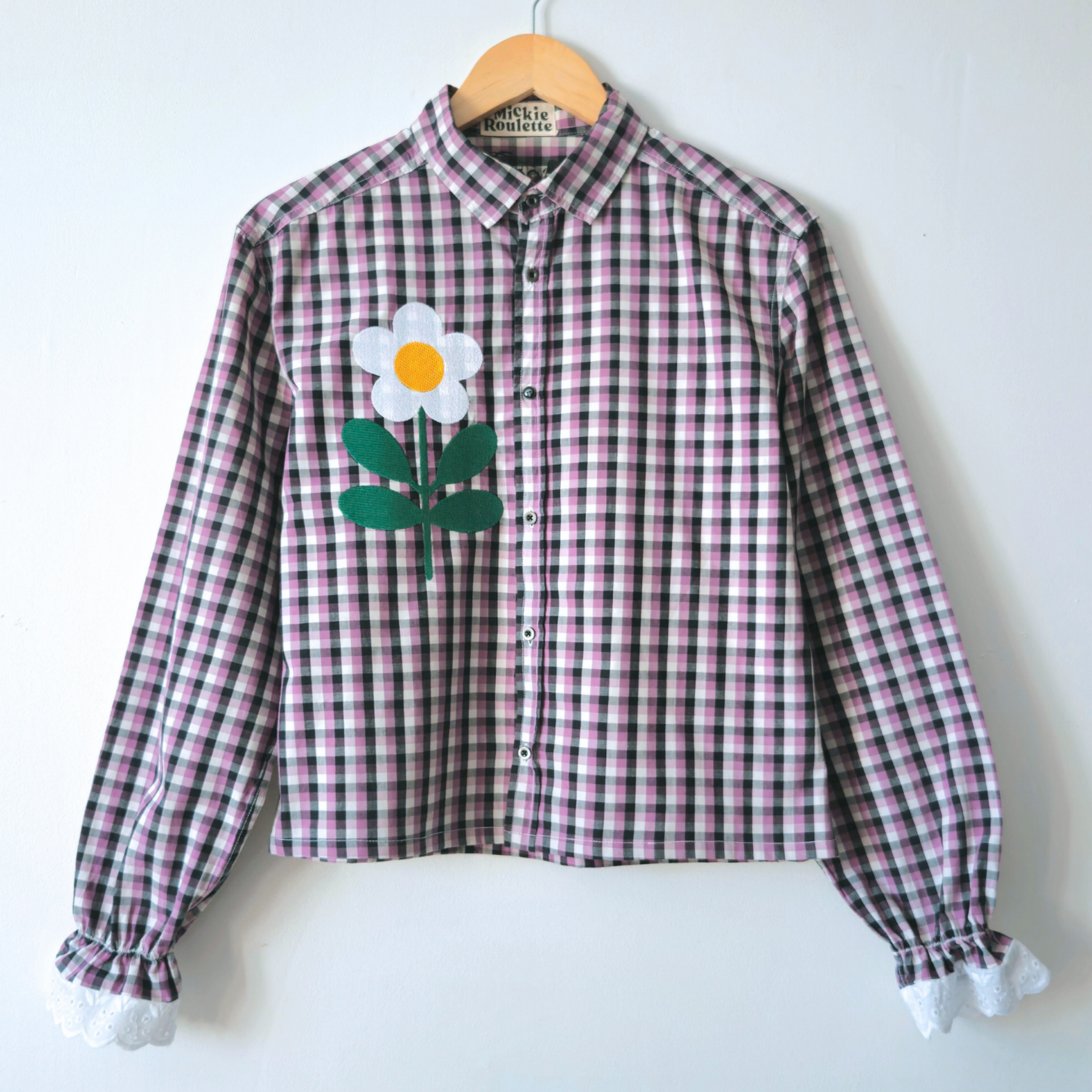 Chemise creation brodée - Vichy & fleurs