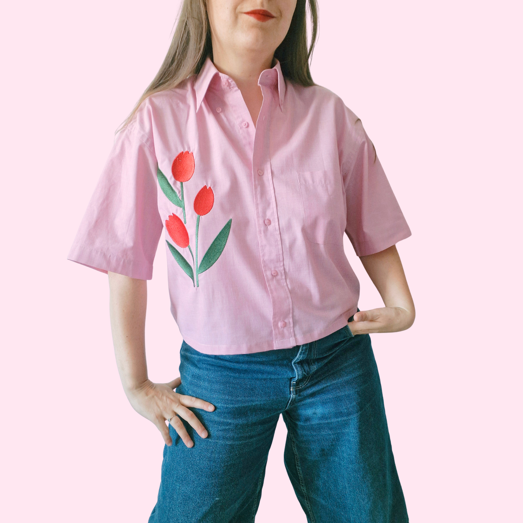 chemise rose tulipes