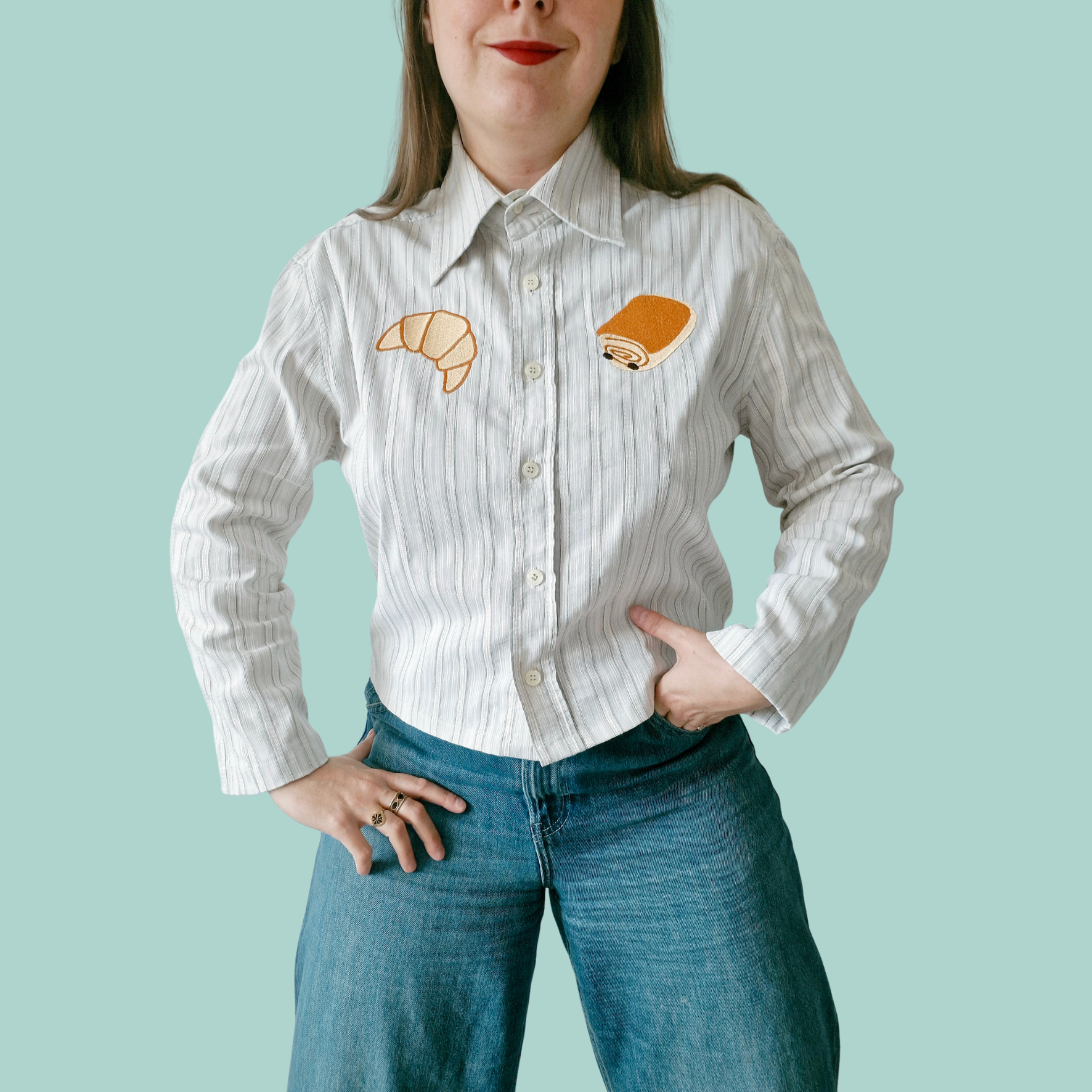 Chemise creation brodée - Croissant & Pain au chocolat