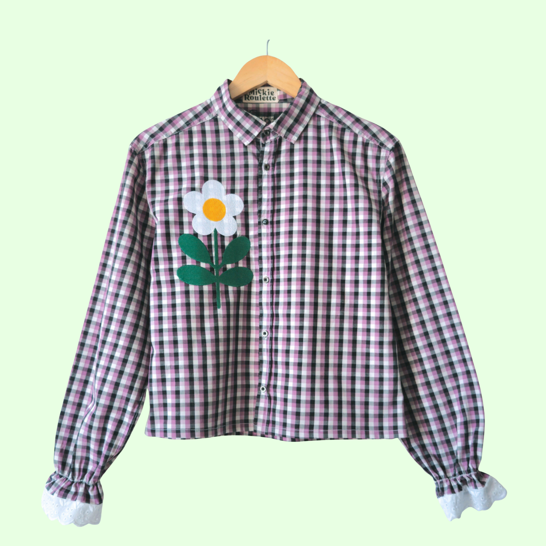 Chemise creation brodée - Vichy & fleurs