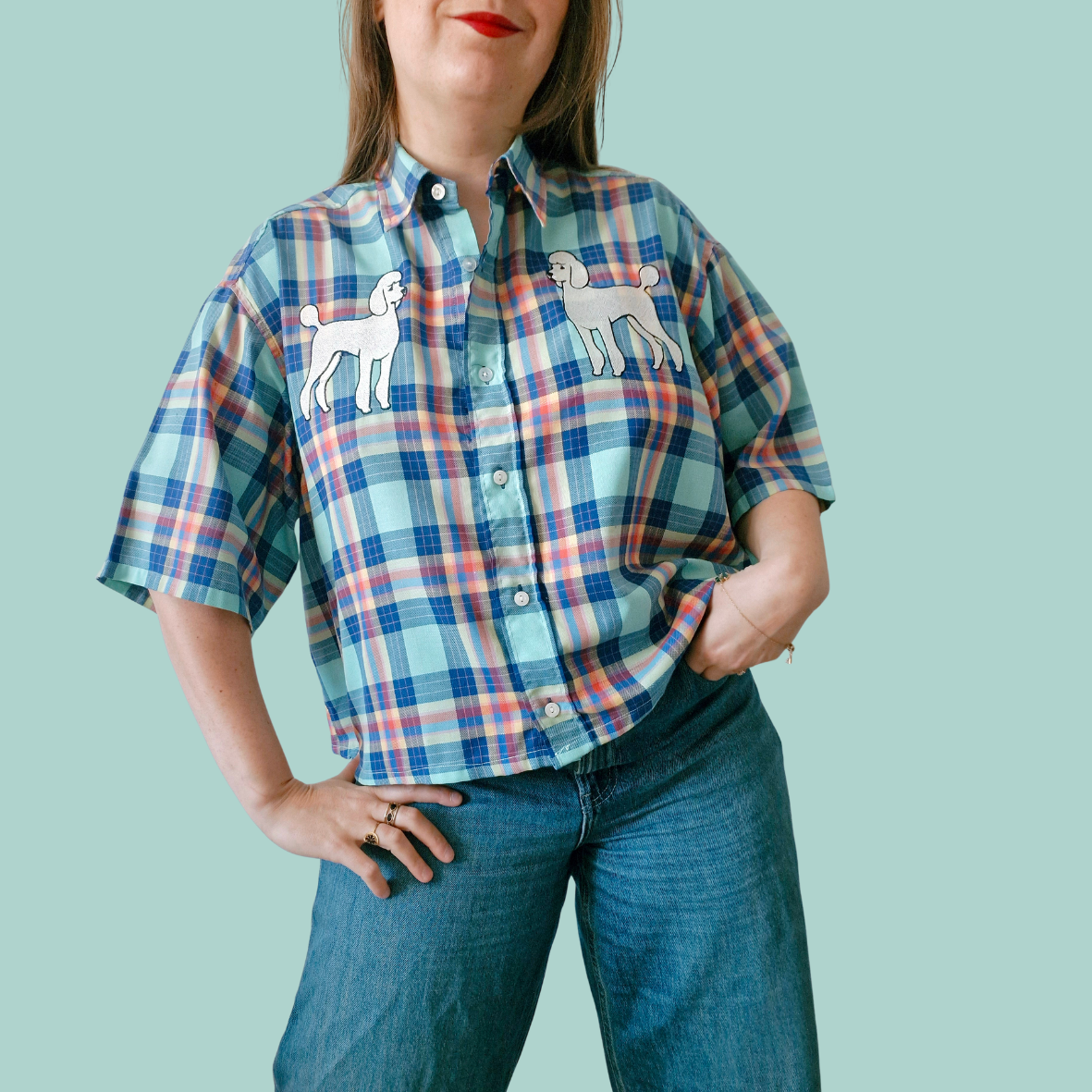 Chemise creation brodée – Caniches carreaux
