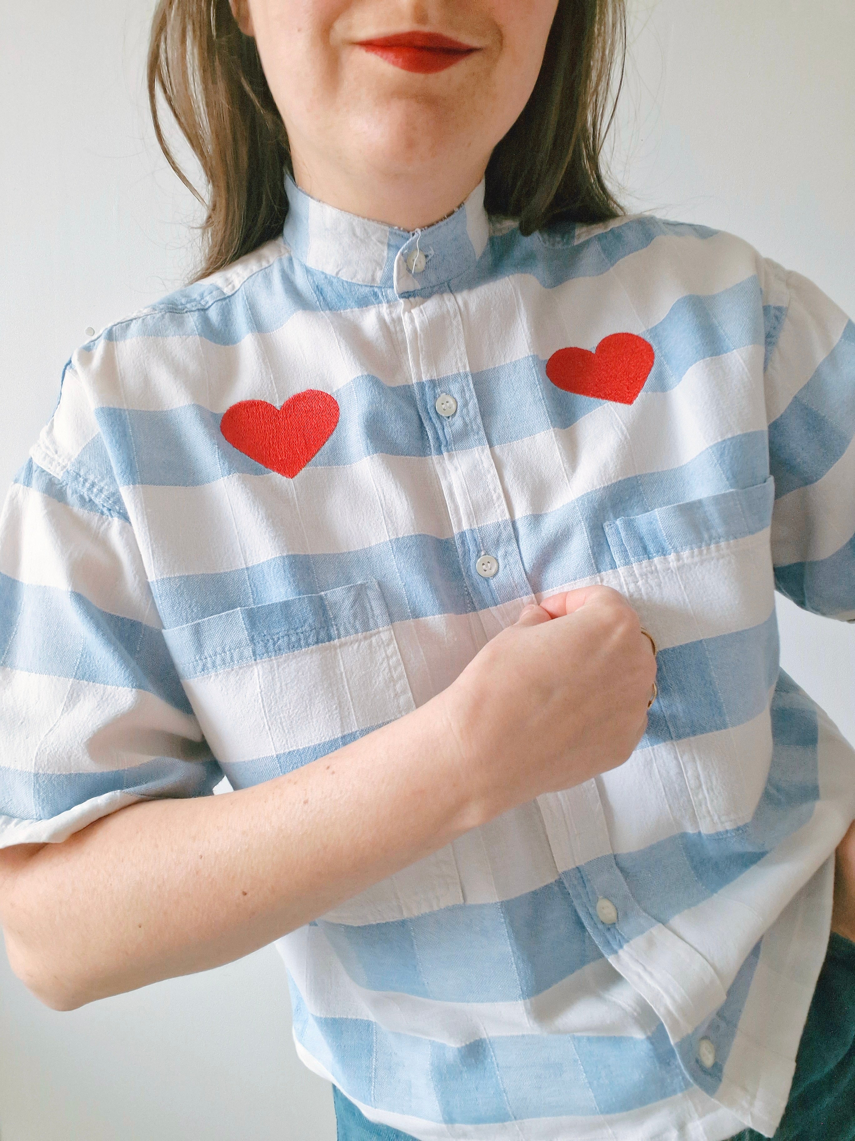 Chemise création bleu rayé coeur