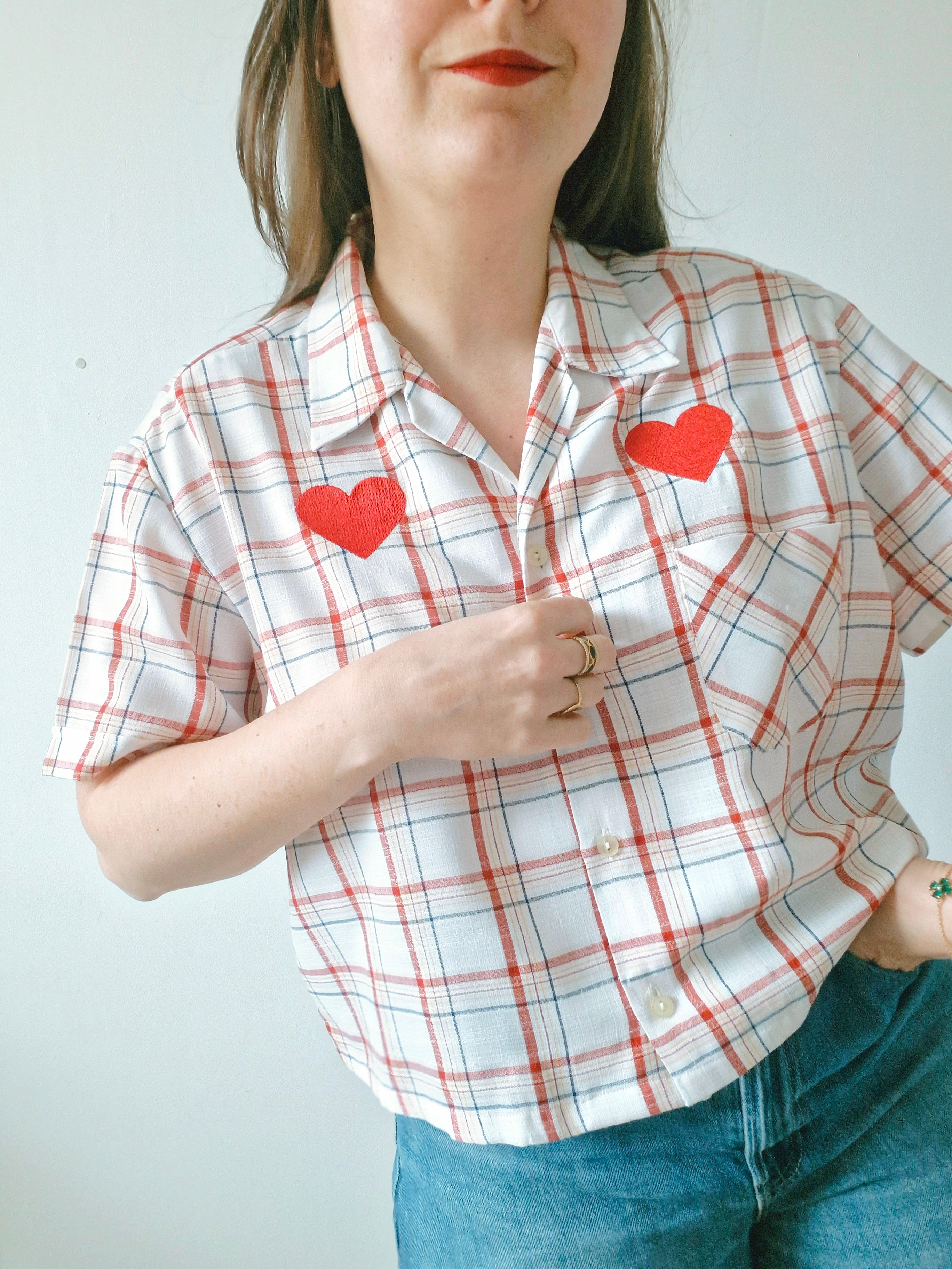 Chemise création - Carreaux et coeur