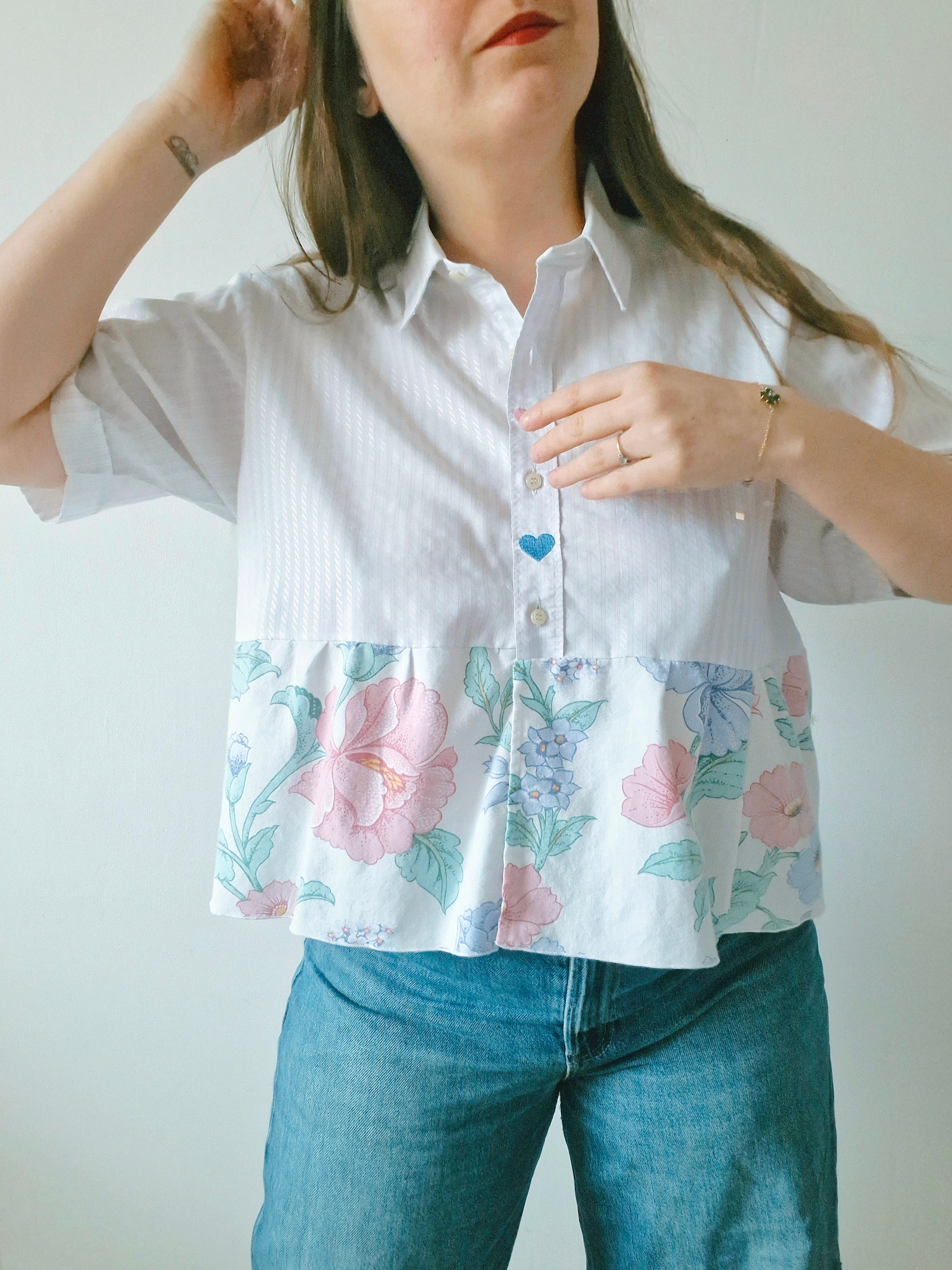 Chemise création - Coeur et fleurs
