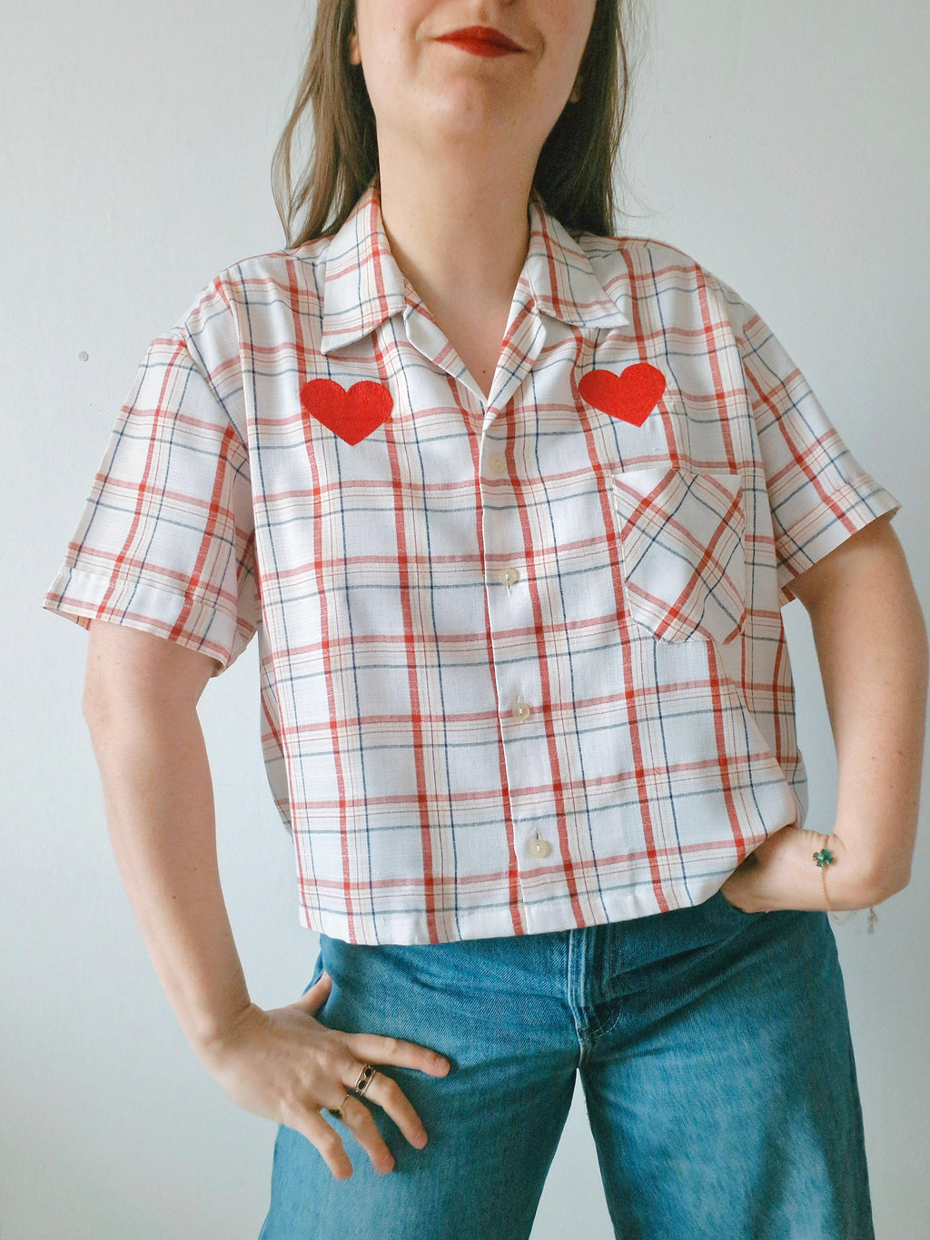 Chemise création - Carreaux et coeur