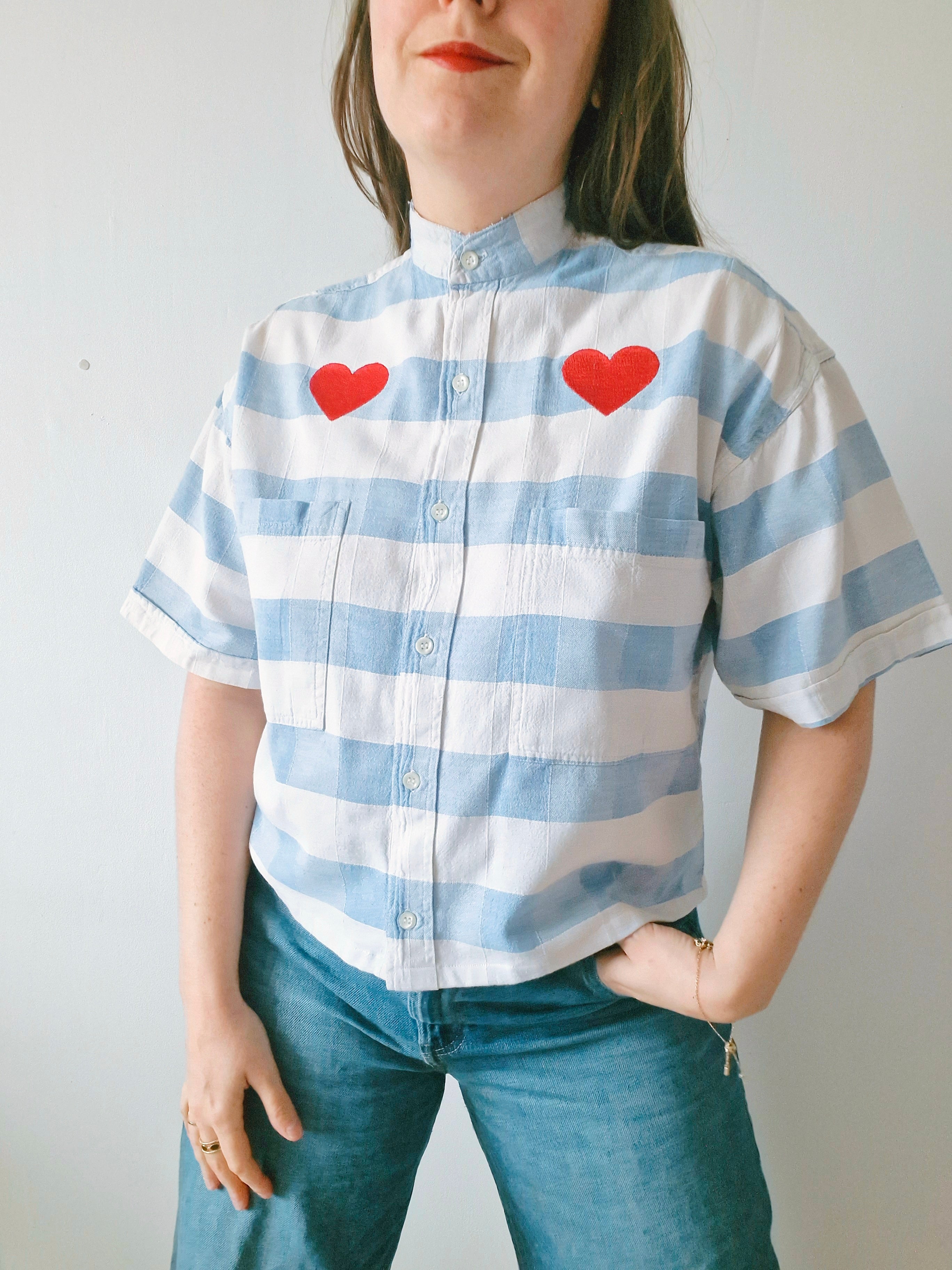 Chemise création bleu rayé coeur