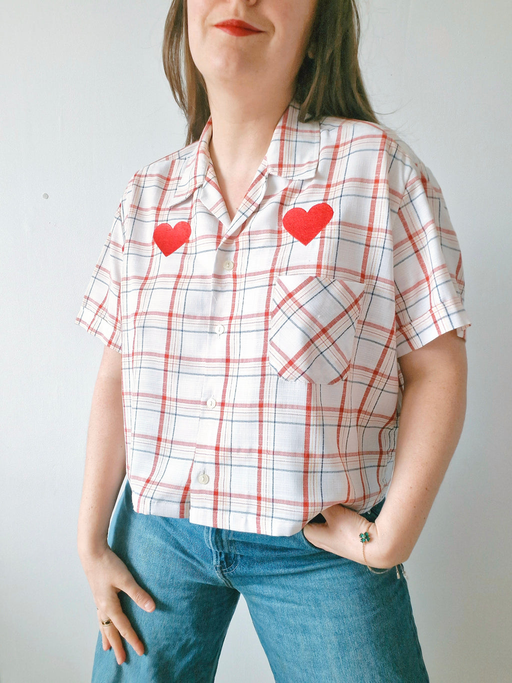 Chemise création - Carreaux et coeur